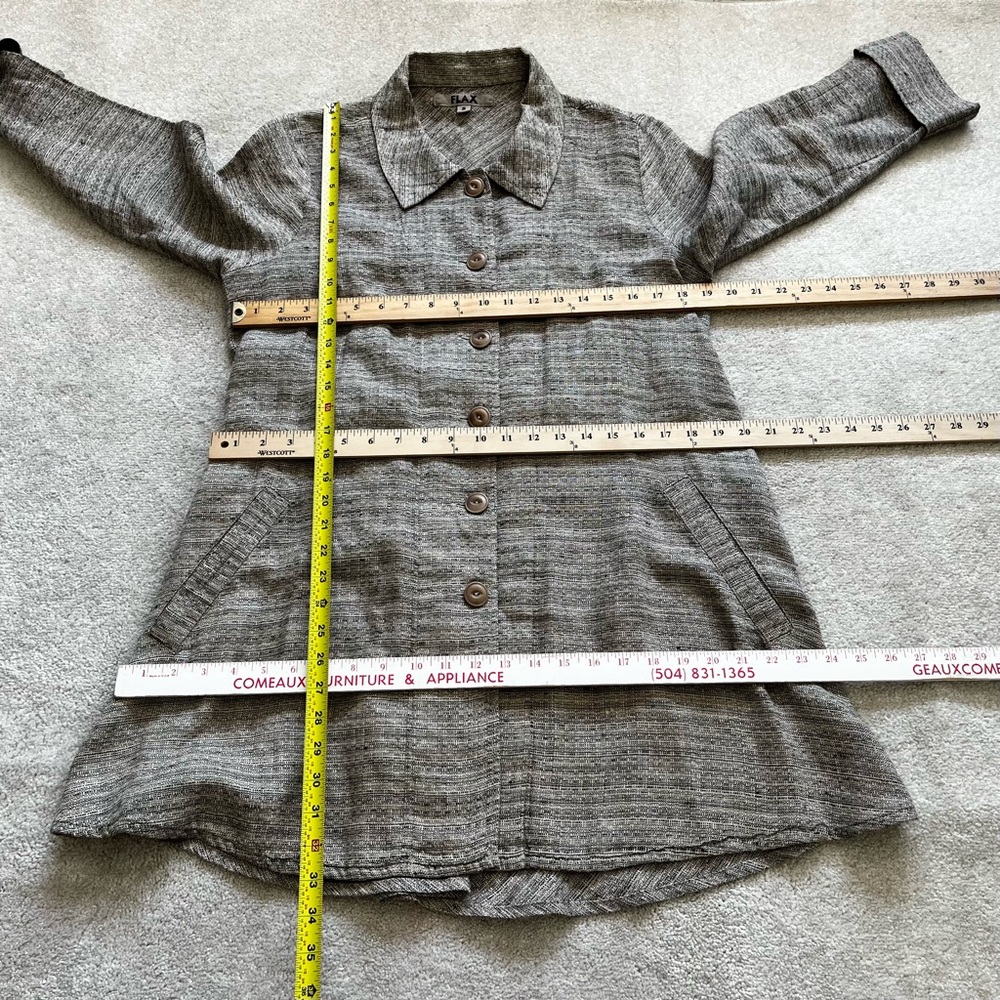 FLAX 100% LINEN BUTTON DOWN LONG LINE JACKET SIZE SMALL LAGENLOOK SOPHISTICATED - Picture 6 of 7